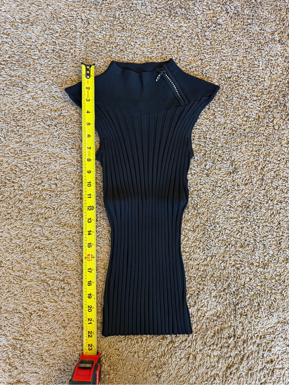 Cache Black Ribbed Mock Neck Tank with Zip